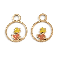 Лист 304 подвески из нержавеющей стали, с эмалью, ионное покрытие (ip), плоский круглый с фруктами, реальный 18 k позолоченный, кленового листа, 13x10x1 мм, отверстие : 2.5 мм