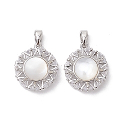 Платина Подвески из латуни с гальваническим покрытием из прозрачного кубического циркония, плоские круглые подвески с ракушкой, платина, 17x15.5x5 мм, отверстие : 5x2.8 мм