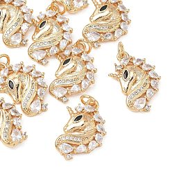 Real 18K Gold Plated SHEGRACE Brass Cubic Zirconia Pendants, Unicorn Charms, Cadmium Free & Lead Free & Nickel Free, Real 18K Gold Plated, 20x14.5x3.5mm, Hole: 3.5mm