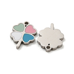 Colorful 316L Stainless Steel Pendants, with Enamel, Stainless Steel Color, Clover Charm, Colorful, 14x10x1.5mm, Hole: 1.4mm
