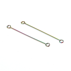 Rainbow Color Ion Plating(IP) 304 Stainless Steel Eye Pins, Double Sided Eye Pins, Rainbow Color, 36x0.6mm, Hole: 1.5mm
