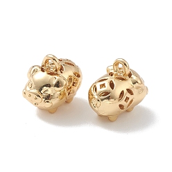 Настоящее золото 18K Стойки обшивки латунные прелести, долговечный, свинья очарование, реальный 18 k позолоченный, 10x8.5x12 мм, отверстие : 1.5 мм