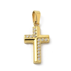 Золотой Ионное покрытие (ip) 304 подвески из нержавеющей стали с микропаве из кубического циркония, крест прелести, золотые, 17.5x10x2.3 мм, отверстие : 4 мм