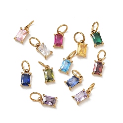 Oro 304 Dijes de acero inoxidable con circonitas cúbicas pavé, encantos de una sola piedra, encantos del rectángulo, color mezclado, dorado, 9x5x2 mm, agujero: 4 mm, sobre 12 PC / sistema
