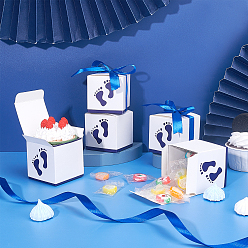 Темно-Синий Бумажная подарочная коробка, с лентой, складные коробки с рисунком отпечатка стопы, украшение свадьбы, квадратный, темно-синий, 6.1x6.1x6.1 см