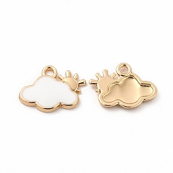 White Alloy Enamel Charms, Cloud with Sun Charm, Golden, White, 11x14x1.5mm, Hole: 1.6mm