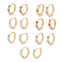 (52) Непрозрачная лаванда Женские серьги-кольца в форме сердца с эмалью от сглаза, маленькие серьги-кольца из настоящего золота с кубическим цирконием, разноцветные, 18 мм, штифты : 3x14 мм
