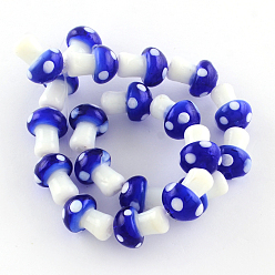 Синий Гриб ручной Lampwork бисер пряди, синие, 16x12 мм, отверстие : 2 мм, около 20 шт / нитка, 13.7 дюйм