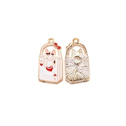 Red Zinc Alloy Enamel Penadnt, with Cat Pattern, Red, 30.5x15x2mm, Hole: 2mm