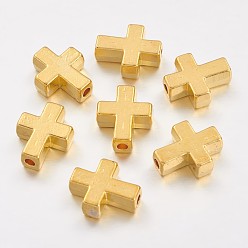 Золотой Сплавочные овальные бусины тибетского стиля , без кадмия и без свинца, крестик, золотые, 15x12x5 мм, отверстие : 2 мм