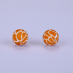 Sandy Brown Printed Round Silicone Focal Beads, Sandy Brown, 15x15mm, Hole: 2mm