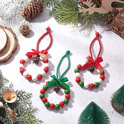 (52) Непрозрачная лаванда 3шт. деревянные бусины рождественский венок подвеска украшение, с бантом из полиэстера, для рождественских украшений, разноцветные, 145~150 мм
