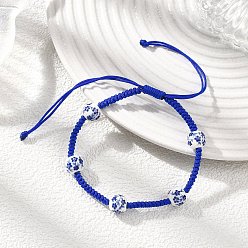 Синий Круглые фарфоровые керамические бусины ручной работы с цветочным принтом, плетеные браслеты из бисера, плетеные браслеты из нейлонового шнура для женщин, синие, внутренний диаметр: 1-3/4~3-1/2 дюйм (4.3~9 см)