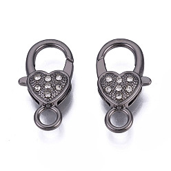 Черный Цвет Металла Сплав Rhinestone застежками когтя омара, сердце, металлический черный , 26.5~27x14x6.5 мм, отверстие : 4 мм