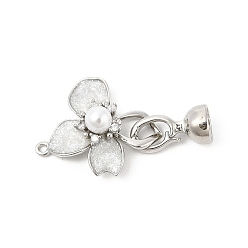 Платина Застежки-застежки из латуни с эмалью, без кадмия, без никеля и без свинца, с блестками и искусственным жемчугом, цветок, платина, 34 мм