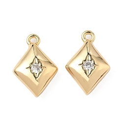 Rhombus Латунные микро проложить кубического циркония подвески, без никеля , реальный 18 k позолоченный, ромб, 18x12x5 мм, отверстие : 1.2 мм
