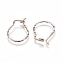 Rose Gold 304 Stainless Steel Earring Findings, Kidney Ear Wire, Rose Gold, 21 Gauge, 19x13x0.7mm, Pin: 0.7mm