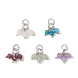 Нержавеющая Сталь Цвет Подвески из натуральных камней, круглый шарм, с латунными штифтами, цвет нержавеющей стали, 8.5x4.5 мм, Перейти кольцо: 5x1 мм, внутренний диаметр: 3.5 мм