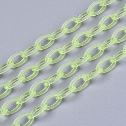 Grün gelb Handgefertigte transparente abs kunststoff kabelketten, ellipsenförmige, grün gelb, 19.29 Zoll ~ 19.68 Zoll (49~50 cm), Link: 13x7.5x1.5 mm