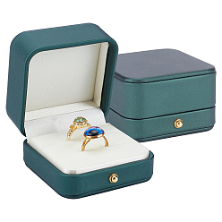 Green PU Leather Ring Boxes, with Velvet Inside, Square, Green, 7x7x4.5cm