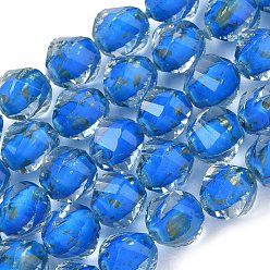 Mitternachtsblau Stränge aus Harz und Glasperlen, Perle in Perlen, Twist, mit Glitzerpulver, facettiert, Mitternachtsblau, 10x8~9.5 mm, Bohrung: 0.6 mm, ca. 48~50 Stk. / Strang, 19.88'' (50.5 cm) ~ 19.96'' (50.7 cm)