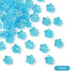Светло-Голубой 50 бусины из смолы, цветок, AB цвет, Небесно-голубой, 7x3.5 мм, отверстие : 1.7 мм