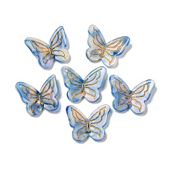Светло-Синий Подвески из ацетата целлюлозы (смолы), металлические подвески-бабочки с инкрустацией, голубой, 29x22x3 мм, отверстие : 1.6 мм