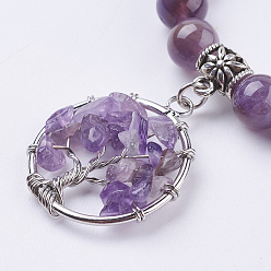 Amethyst Gemstone Stretch Bracelets, with Tibetan Style Pendants, Tree of Life, 2 inch(52mm)