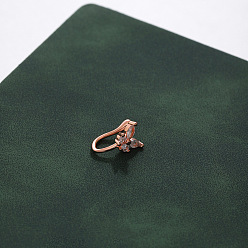 Бабочка Латунные хрустальные стразы клипсы на кольца для носа, нет пирсинга в носу, ювелирные изделия, розовое золото , бабочка, 10x5 мм