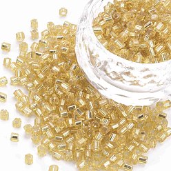 Золотистый 8/0 стекло стеклярусом, серебряная линия, золотые, 2.5~3x2.5 мм, отверстие : 1 мм, Около 15000 шт / фунт
