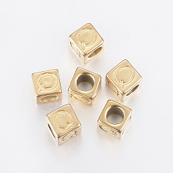 Golden 304 Stainless Steel Large Hole Letter European Beads, Horizontal Hole, Cube with Letter.Q, Golden, 8x8x8mm, Hole: 5mm