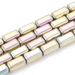Rainbow Plated Electroplate Non-magnetic Synthetic Hematite Beads Strands, Cuboid, Rainbow Plated, 8x4x4mm, Hole: 1mm, about 60pcs/strand, 16.53 inch