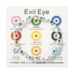 Белый Браслеты из стеклянных и латунных бусин, бусины от сглаза ювелирные изделия для мужчин и женщин, с открытки, белые, внутренний диаметр: 6-1/2 дюйм (16.5 см) ~ 6-3/4 дюйм (17 см)