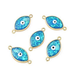 Horse Eye Латунные синтетические опаловые подвески-коннекторы от сглаза, золотые, стойки покрытие, долговечный, глубокое синее небо, лошадиный глаз , 25x12x5 мм, отверстие : 1.6 мм