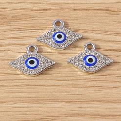 Eye Alloy Enamel Pendants, with Rhinestone, Evil Eye Charm, Platinum, Eye, 18x16mm, 10pcs/set