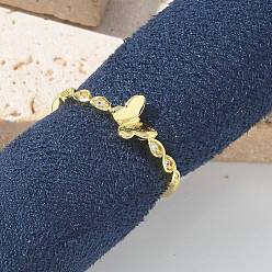 Настоящее золото 18K Кольца-манжеты с бабочкой из прозрачного кубического циркония, украшения из латуни для женщин, долговечный, стойки покрытие, реальный 18 k позолоченный, 6.5x6 мм, регулируемый