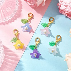 (52) Непрозрачная лаванда 5шт. акриловые и перламутровые цветочные подвески, с цинковым сплавом застежками омаров коготь, разноцветные, 36.5 мм