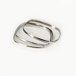 Нержавеющая Сталь Цвет 3 шт. женские простые модные квадратные браслеты с вакуумным покрытием PVD 201 браслеты из нержавеющей стали, складывающиеся в стопку, цвет нержавеющей стали, внутренний диаметр: 2-1/8x2-3/4 дюйм (5.5x7 см)