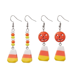Платина 304 нержавеющая сталь, пластиковые серьги-подвески, Хэллоуин тема, разнообразные, платина, 61.5~68x14.5 мм