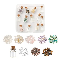 Mixed Color DIY Jewelry Making Kits, Including 70g Natural Gemstone Chip Beads, 28Pcs Jar Glass Bottles and Iron Screw Eye Pin Peg Bails, Mixed Color, Gemstone Chip Beads: 70g/box