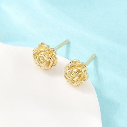 Flower Brass Stud Earrings, Cadmium Free & Lead Free, Long-Lasting Plated, Rack Plating, Real 18K Gold Plated, Flower, 6x5.5mm