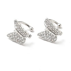 Платина Серьги-каффы в виде бабочки из прозрачного кубического циркония, украшения из латуни для непроколотых ушей, без кадмия и без свинца, платина, 10x12x13 мм