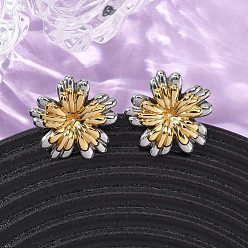 Настоящее золото 18K 304 двухцветные серьги-гвоздики в форме цветка из нержавеющей стали, ионное покрытие (ip), реальный 18 k позолоченный, 22x23 мм