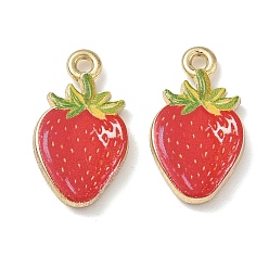 Crimson Printed Alloy Pendants, Strawberry Charms, Rack Plating, Cadmium Free & Nickel Free & Lead Free, Golden, Crimson, 21x11.5x3mm, Hole: 1.8mm