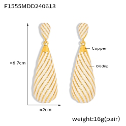 Белый Латунные серьги-гвоздики в виде капель, с эмалью, для женщин, золотые, белые, 67x20 мм