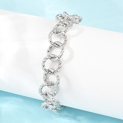 Нержавеющая Сталь Цвет Браслеты-цепочки из нержавеющей стали с чеканкой для женщин, цвет нержавеющей стали, 304 дюйм (7.32 см)