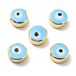 Светло-Голубой Ручной зло бусины глаз, с латунной фурнитурой , плоско-круглые, Небесно-голубой, 11.5x6 мм, отверстие : 1.6 мм