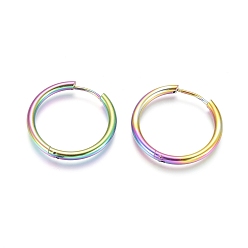 Rainbow Color Ion Plating(IP) 304 Stainless Steel Huggie Hoop Earrings, Hypoallergenic Earrings, with 316 Surgical Stainless Steel Pin, Rainbow Color, 10 Gauge, 25x2.5mm, Pin: 1mm, Inner Diameter: 20mm