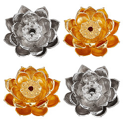 Золотой & Серебряный 4шт 2цвета переносные курильницы, латунный держатель для благовоний в форме лотоса, домашний офис чайхана дзен буддийские принадлежности, золотой и серебряный, 31~31.5x13 мм, отверстие : 2 мм, 2 шт / цвет