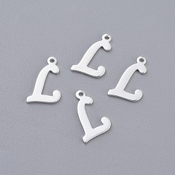 Letter L 201 подвески из нержавеющей стали, буквы, серебряный цвет гальваническим, letter.l, 15x8x1 мм, отверстие : 1 мм